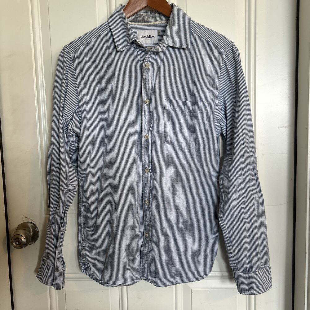 Goodfellow Mens Blue White Striped Long Sleeve Button Up Size S